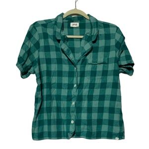 Pact Green Plaid Button Down Shirt